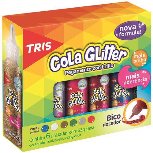 Cola Glitter 6 Cores Lavável 23gr Tris