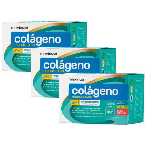 Colágeno Hidrolisado 2 em 1 Sortidos - 3 Caixas com 30 Sachês de 10g Cada - Maxinutri