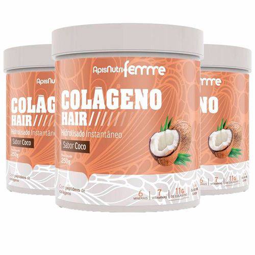 Colágeno Hidrolisado Hair - 3 Un de 250 Gramas - Apisnutri Coco