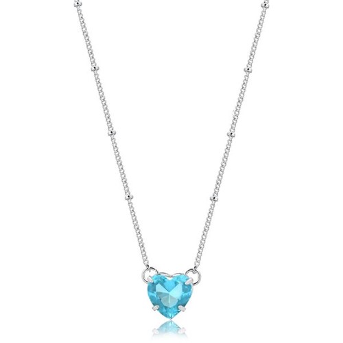 Colar de Coração com Pedra Natural Azul Clara Folheado em Ródio Branco - 3150000002189