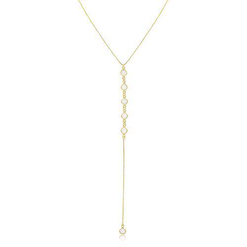 Colar Tiffany Gravata Pedra Branca Folheado a Ouro 18k
