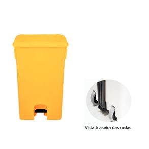 Coletor de Lixo 100L C/ Pedal e Rodas, CP11AM Amarelo - Bralimpia