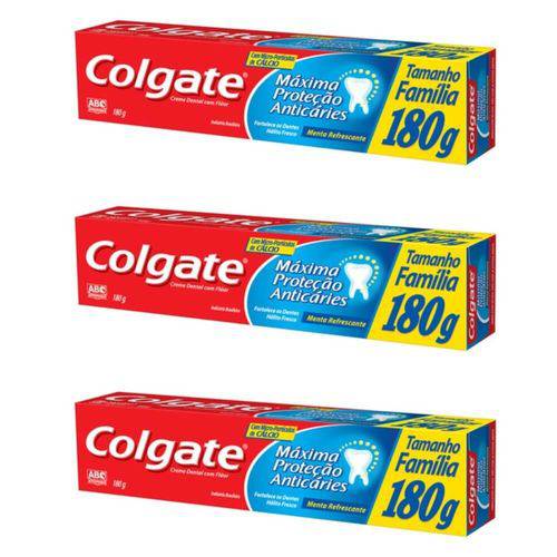 Colgate Máxima Proteção Anticáries Creme Dental Menta Refrescante 180g (kit C/03)