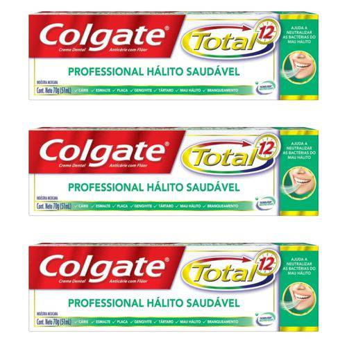 Colgate Total 12 Hálito Saudável Creme Dental 70g (kit C/03)