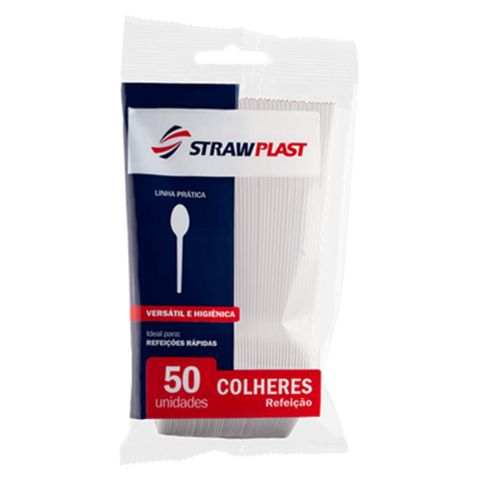 Colher Descartável Refeição Branco C/50 - Strawplast