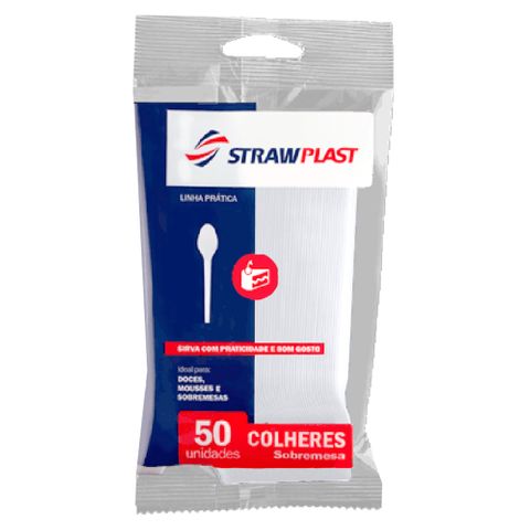 Colher Sobremesa Branco C/50 - Strawplast
