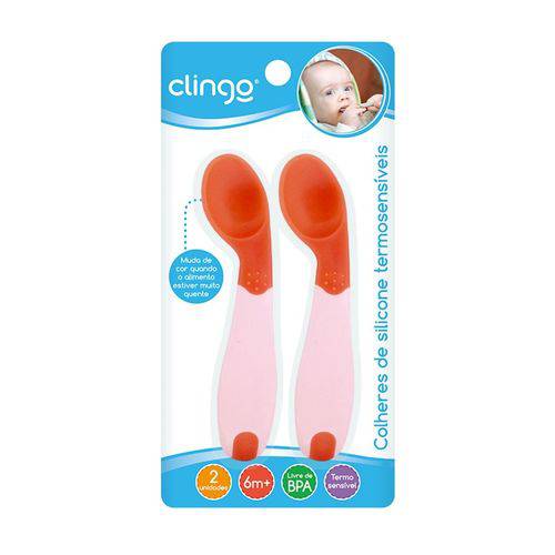 Colheres Infantil de Silicone Termosensível Clingo - Rosa