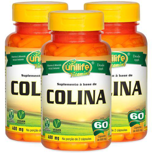 Colina Vitamina B8 60 Cápsulas de 800mg Kit com 3