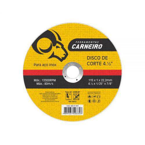 Combo 100 Disco de Corte Inox 115X1,0X22mm Carneiro