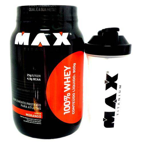 Combo 100% Whey Max Titanium (Morango) 900gr + Super Coqueteira