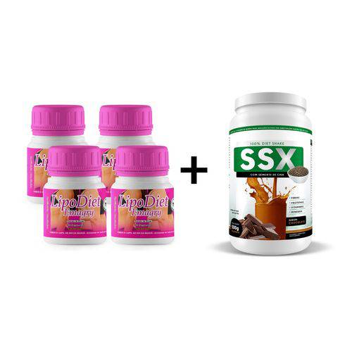 Combo 4 Potes Lipo Diet Emagry 30 Caps + Ssx Shake 500G