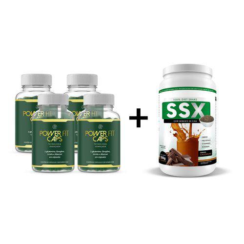 Combo 4 Potes Power Fit Caps 60 Capsulas + Ssx Shake 500G - Chocolate