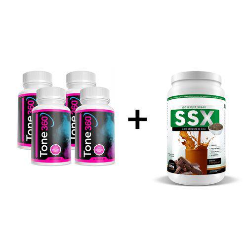 Combo 4 Potes Tone 360 Ultra Emagrecedor 500MG 60CPS + Ssx Shake 500G - Chocolate