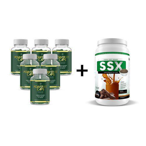 Combo 6 Potes Power Fit Caps 60 Capsulas + Ssx Shake 500G - Chocolate