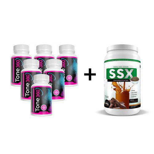 Combo 6 Potes Tone 360 Ultra Emagrecedor 60CPS + Ssx Shake 500G - Chocolate