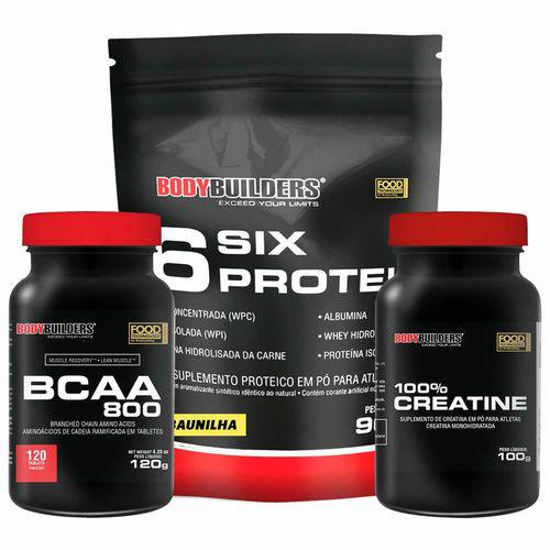 Combo Bodybuilders Six Protein 900g + Bcaa 120tabs + Creatina 100g