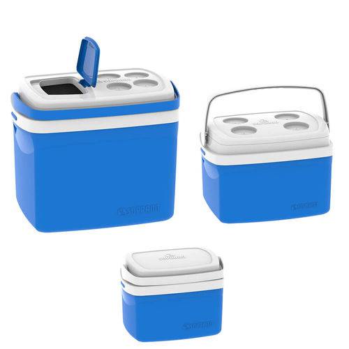 Combo 3 Caixa Térmica 32, 12, 5 Litros Azul Cooler Soprano