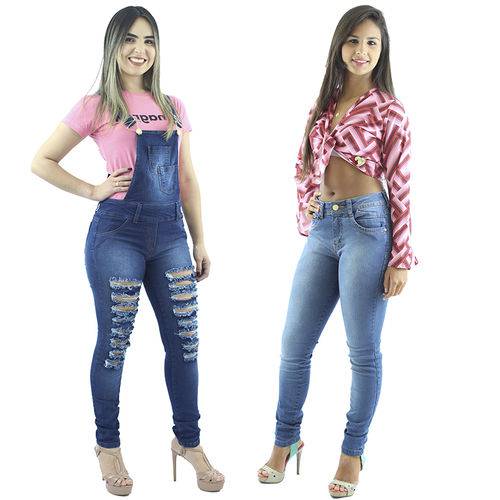 Combo de Macacão Feminino Jeans com Lycra e Calça Jeans Feminina Anagrom