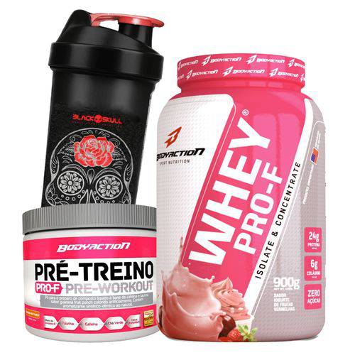 Kit Mulher Whey Protein Feminino 900g + Pre Treino 100g + Shaker