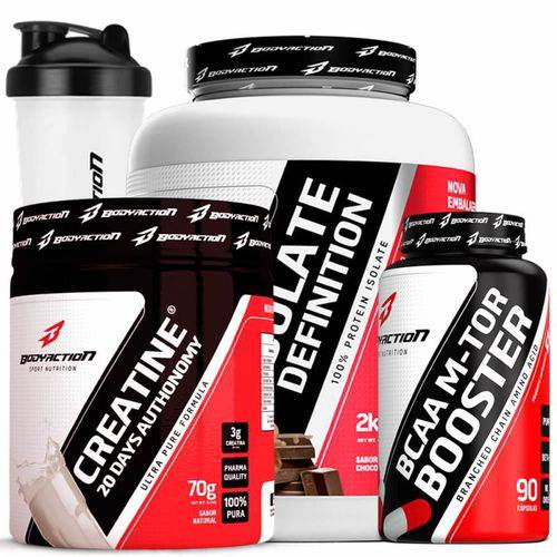 Combo Isolate Chocolate 2kg Bcca M-tor Booster Creatina Powder 20 Days Bodyaction