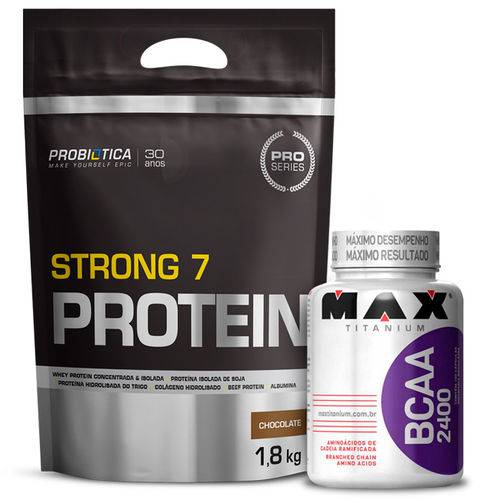 Combo - Strong 7 Protein 1,8kg Probiótica + Bcaa 2400 Max Titanium 100 Cápsulas