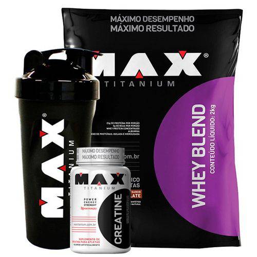 Combo: Whey Blend (2kg) + Creatina (120 Caps) + Coqueteleira (Preta) - Max Titanium