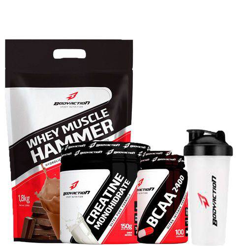 Combo Whey Muscle Hammer 1,8kg + Creatina 150g + Bcaa 100 Caps + Coq. - Body Action - Chocolate