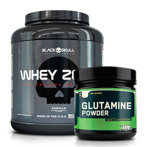 Combo: Whey Zero - 2kg - Black Skull + Glutamina Powder - 600g - Optimum Nutrition