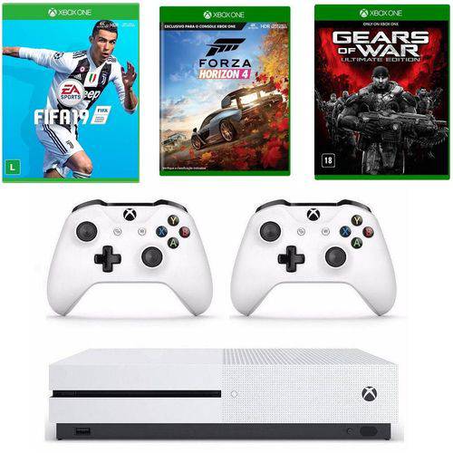 Combo Xbox One S 1TB + Forza Horizon 4 + FIFA 19 + Gears Of War + Controle Extra