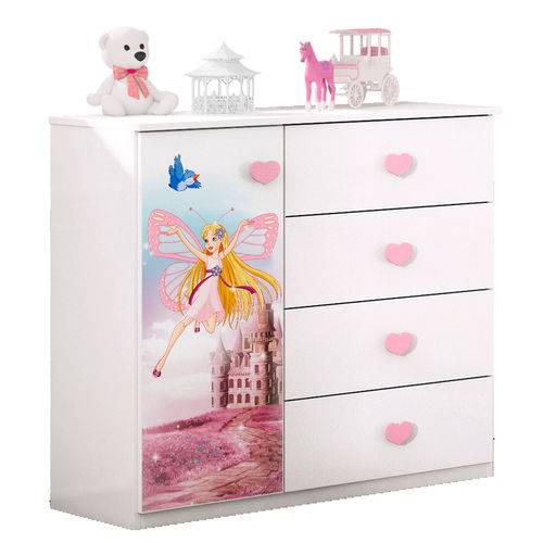 Cômoda Infantil Carruagem Branco/rosa - Móveis Estrela