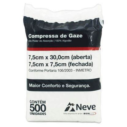 Compressa de Gaze Neve 9 Fios 7,5 X 7,5cm com 500 Unidades