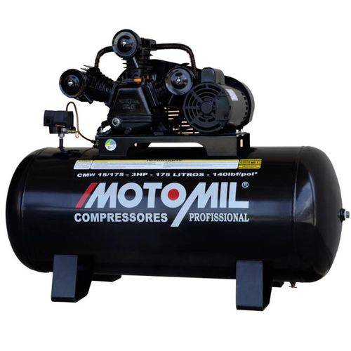 Compressor 15 Pés 3 Hp 175 Litros 3 Pistões Cmw com Motor Mono Motomil