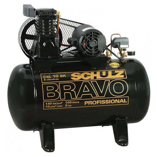 Compressor Csl 10 Br/100l 220/380v Trifásico Bravo Preto 2hp - 92178510 - Schulz