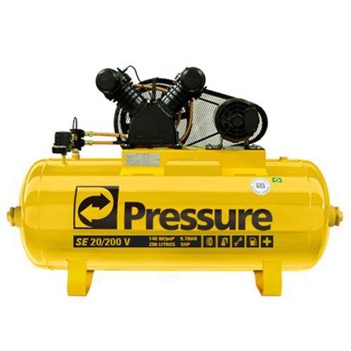 Compressor de Ar 20 Pcm 5cv Trifásico 140 Psi 200 Litros - Se20200vt - Pressure