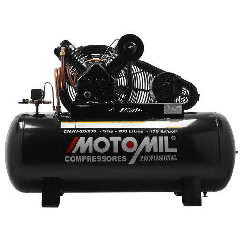 Compressor de Ar 200l 20pés 175lbs 5hp Trifásico - Motomil