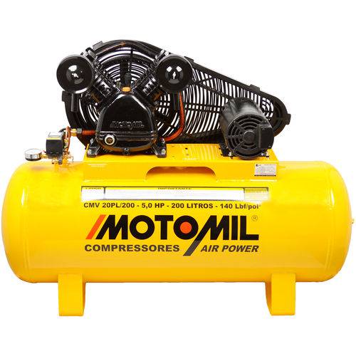 Compressor de Ar 20PL200L CMV 5HP Trifásico Amarelo Motomil