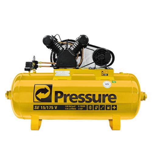 Compressor de Ar 15 Pcm 3cv Trifásico 140 Psi 175 Litros - Se15175vt - Pressure