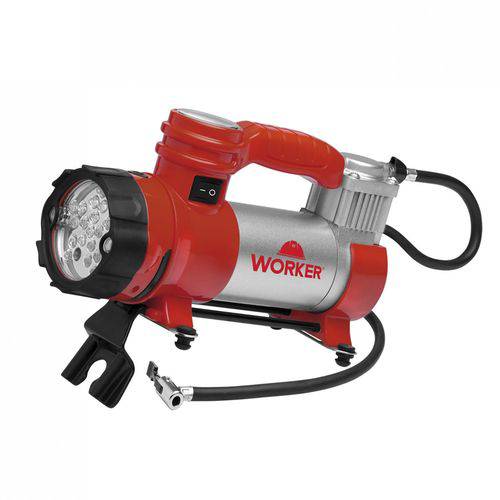 Compressor de Ar Direto Lanterna Pistão 150 Bar Worker 12V Vermelho