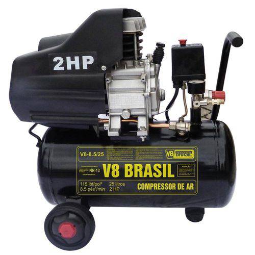 Compressor de Ar 2hp Capacidade 25 Litros 8,2/25l V8