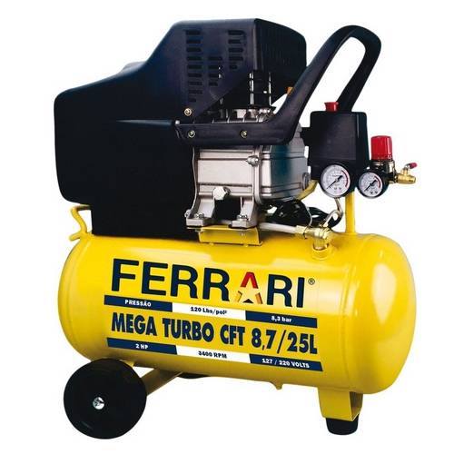 Compressor de Ar Mega Turbo Cft 8.7/25l - 127/220v - Ferrari