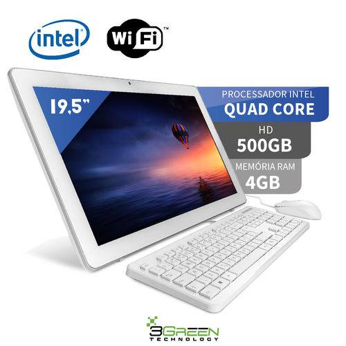 Computador All In One 19.5 Intel Quad Core 4GB 500GB Wifi Webcam Alto Falante 3green
