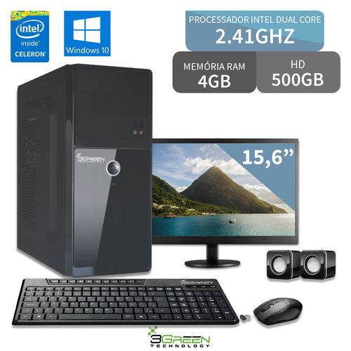 Computador com Monitor 15,6 Intel Dual Core 4gb Hd 500gb Windows 10 3green Triumph Business Desktop