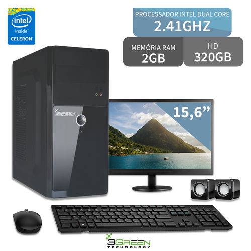 Computador com Monitor 15 Lg Intel Dual Core 2GB HD 320GB 3GREEN Triumph Business Desktop
