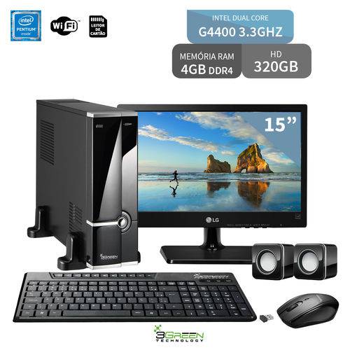 Computador com Monitor 15" Lg Dual Core G4400 4Gb HD 320Gb Wifi 3Green Triumph Business Desktop New