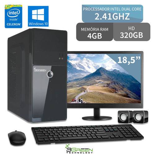 Computador com Monitor 18,5 Intel Dualcore 4gb Hd 320gb Windows 10 3green Triumph Business Desktop