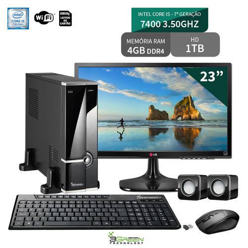 Computador com Monitor 23" Lg Intel Core I5 7400 4Gb HD 1Tb Wifi 3Green Business Desktop New