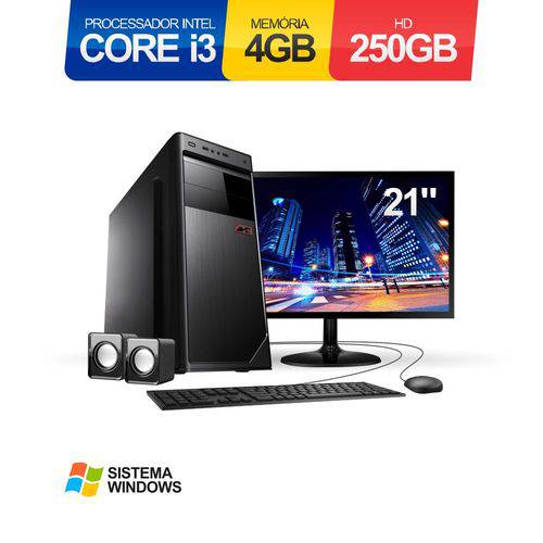 Computador Corporate Intel Core I3 2.93Ghz 4Gb HD 250Gb Monitor Led 21'' Hdmi Kit Teclado Mouse Caixa de Som e com Windows