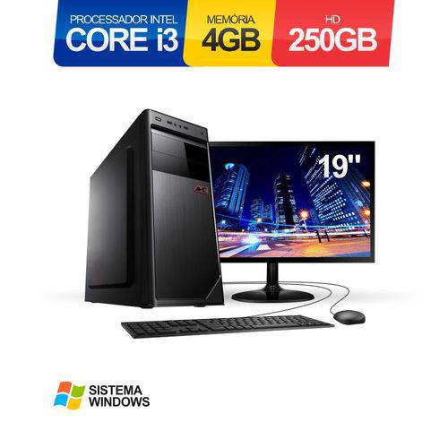 Computador Corporate Intel Core I3 2.93Ghz 4Gb HD 250Gb Monitor Led 19'' Hdmi Kit Teclado Mouse e com Windows