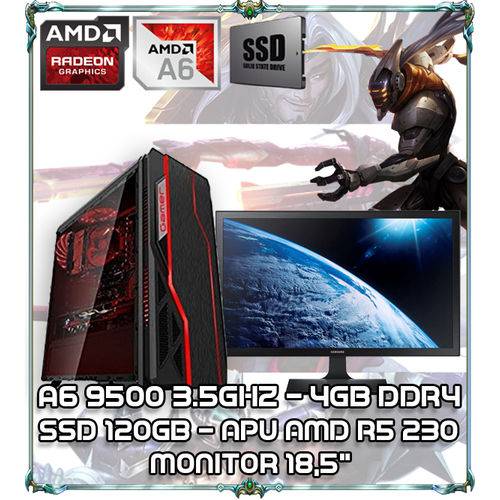 Computador Cpu Pc Gamer A6 9500 Dual Core 3.5ghz 4gb Ddr4 Apu R5 230 Ssd 120gb Monitor 18,5 Bg009 Bk