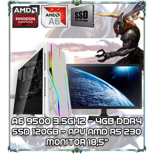 Computador Cpu Pc Gamer A6 9500 Dual Core 3.5ghz 4gb Ddr4 Apu R5 230 Ssd 120gb Monitor 18,5 Bg009 Wt